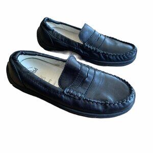 Primigi Kids Black Leather Preppy Classic Black Slip-On Loafers 1.5